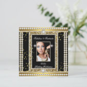 Fabulous Gold Black Glamour Photo Diamond Party Kaart (Staand voorkant)
