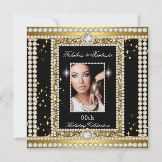 Fabulous Gold Black Glamour Photo Diamond Party Kaart (Voorkant)