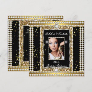 Fabulous Gold Black Glamour Photo Diamond Party Kaart