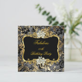 Fabulous Gold Black Grey Pearl Damask Party Kaart (Staand voorkant)