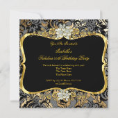 Fabulous Gold Black Grey Pearl Damask Party Kaart (Achterkant)