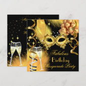Fabulous Gold Black Masquerade Birthday Party Kaart (Voorkant / Achterkant)