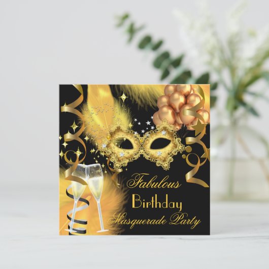 Fabulous Gold Black Masquerade Birthday Party Kaart (Staand voorkant)