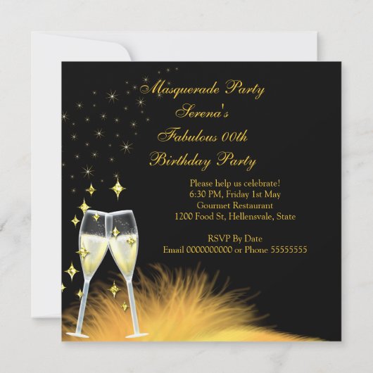 Fabulous Gold Black Masquerade Birthday Party Kaart (Achterkant)