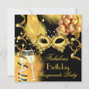 Fabulous Gold Black Masquerade Birthday Party Kaart