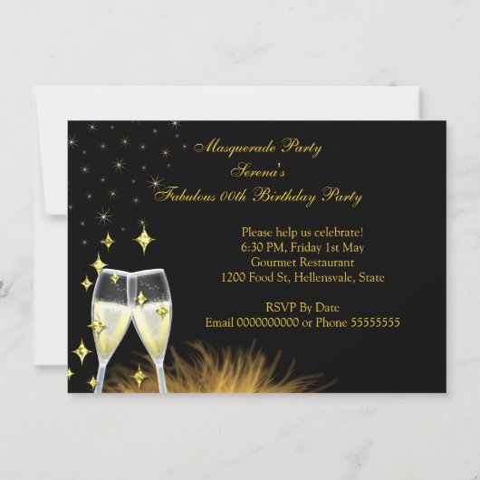 Fabulous Gold Black Masquerade Birthday Party Kaart (Achterkant)