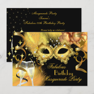 Fabulous Gold Black Masquerade Birthday Party Kaart