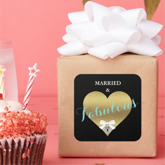 Fabulous Gold Heart Shower Vierkante Sticker (Feest)