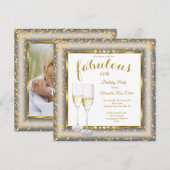 Fabulous Gold Silver Champagne Photo Birthday sq Kaart (Voorkant / Achterkant)
