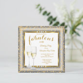 Fabulous Gold Silver Champagne Photo Birthday sq Kaart (Staand voorkant)