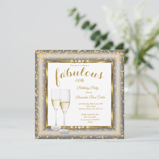 Fabulous Gold Silver Champagne Photo Birthday sq Kaart (Staand voorkant)