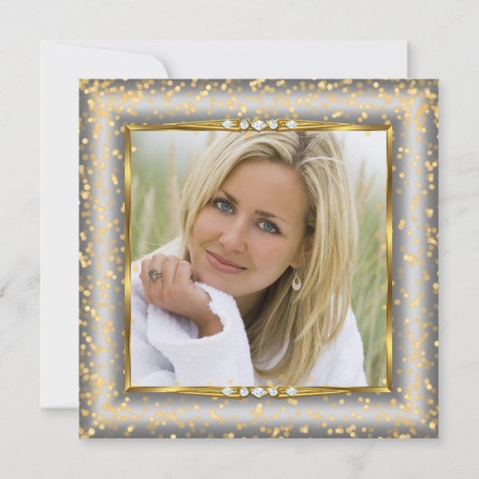 Fabulous Gold Silver Champagne Photo Birthday sq Kaart (Achterkant)
