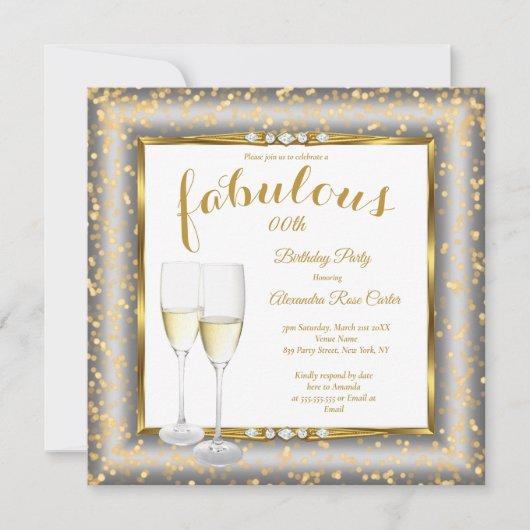 Fabulous Gold Silver Champagne Photo Birthday sq Kaart (Voorkant)