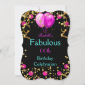 Fabulous Hot Pink Blauwgroen Blue Birthday Party Kaart (Voorkant)