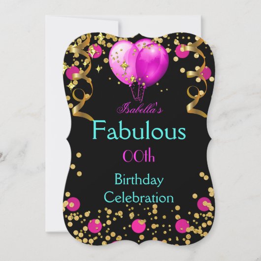 Fabulous Hot Pink Blauwgroen Blue Birthday Party Kaart (Voorkant)