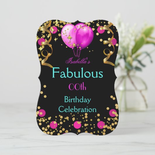 Fabulous Hot Pink Blauwgroen Blue Birthday Party Kaart (Staand voorkant)