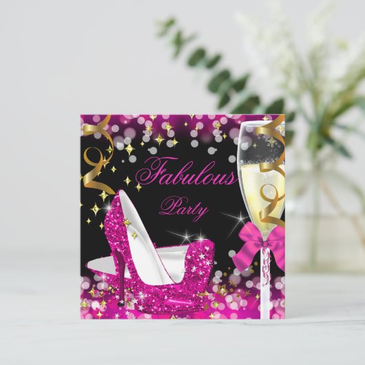 Fabulous Hot Pink Glitter High Hiel Dag Kaart (Staand voorkant)