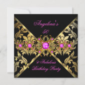 Fabulous Hot Pink Gold Black Damask Kaart (Voorkant)