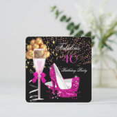 Fabulous Hot Pink Heels Gold Black Birthday Party Kaart (Staand voorkant)