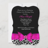 Fabulous Hot Pink Leopard Birthday Party Black 3 Kaart (Achterkant)