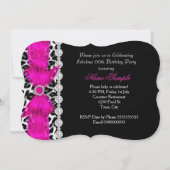 Fabulous Hot Pink Leopard Birthday Party Black Kaart (Achterkant)