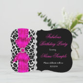 Fabulous Hot Pink Leopard Birthday Party Black Kaart (Staand voorkant)