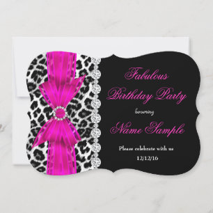 Fabulous Hot Pink Leopard Birthday Party Black Kaart