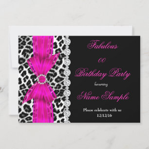 Fabulous Hot Pink Leopard Birthday Party Black Kaart