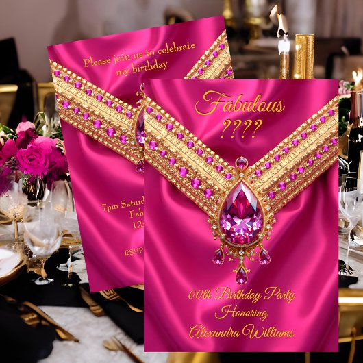 Fabulous Hot Pink Silk Gold Diamonds Birthday Kaart