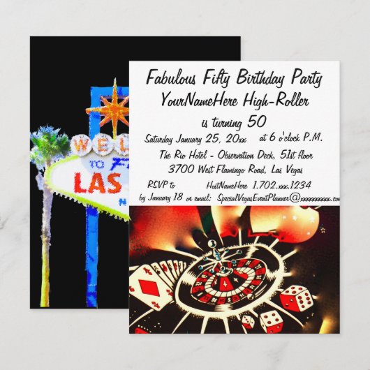 Fabulous Las Vegas 50 Birthday Celebration Kaart (Voorkant / Achterkant)