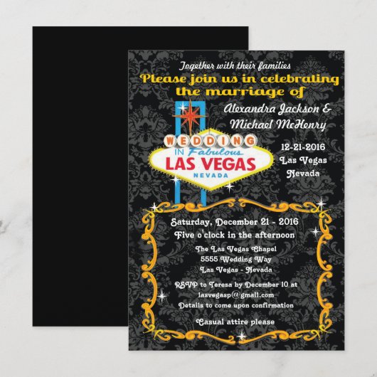 Fabulous Las Vegas Damask Wedding Invitations Kaart (Voorkant / Achterkant)