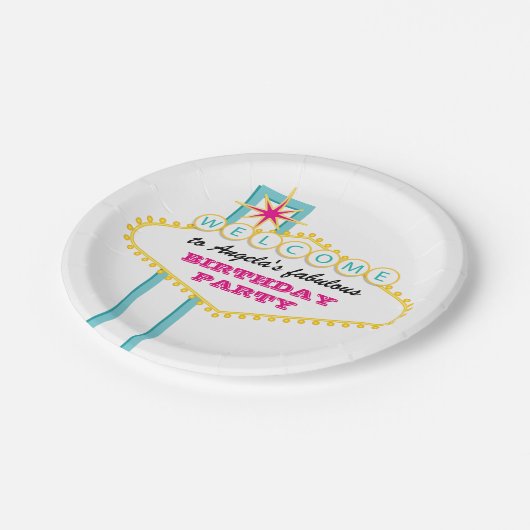 Fabulous Las Vegas Sign Pink Party Papieren Bordje (Gekanteld)