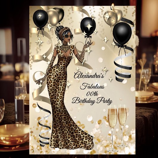 Fabulous Leopard Birthday Celebration Champagne Kaart