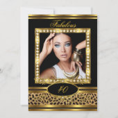 Fabulous Leopard Birthday Party Black Gold Foto 2 Kaart (Voorkant)