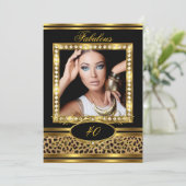 Fabulous Leopard Birthday Party Black Gold Foto 2 Kaart (Staand voorkant)