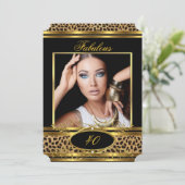 Fabulous Leopard Birthday Party Black Gold Foto Kaart (Staand voorkant)