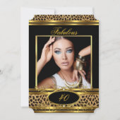 Fabulous Leopard Birthday Party Black Gold Foto Kaart (Voorkant)