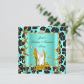Fabulous Leopard Blauwgroen Yellow Gold Birthday P Kaart (Staand voorkant)