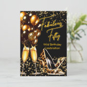 Fabulous Leopard Hakken Champagne Verjaardag Kaart (Staand voorkant)