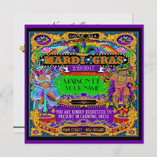 FABULOUS Mardi Gras Carnaval uitnodiging (Voorkant / Achterkant)