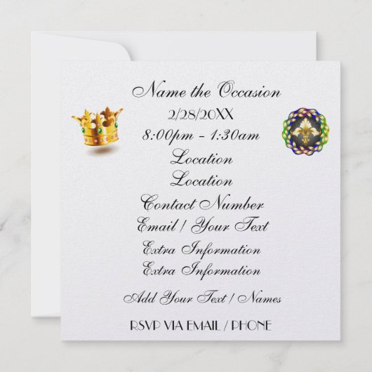 FABULOUS Masquerade Mardi Gras Carnaval Uitnodigin Kaart (Achterkant)