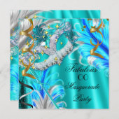 Fabulous Masquerade Party Blauwgroen Blue Kaart (Voorkant / Achterkant)
