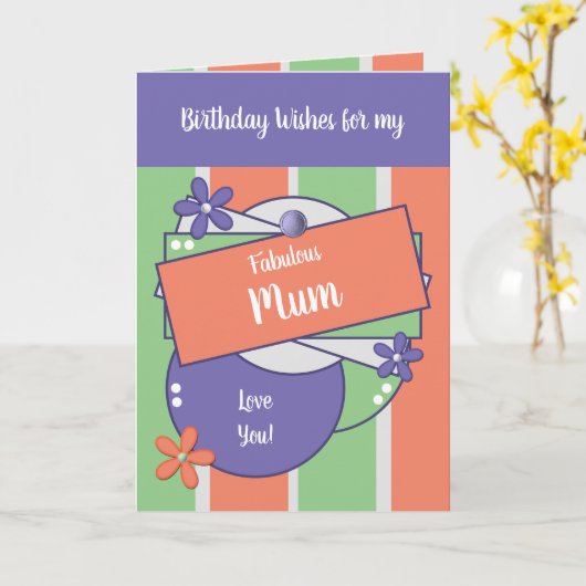 Fabulous Mum Birthday wenst groene kaart (Gele Bloem)