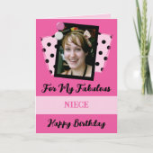 Fabulous niece foto naam roze zwarte verjaardag kaart (Voorkant)