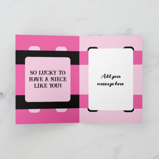 Fabulous niece foto naam roze zwarte verjaardag kaart (Binnen)