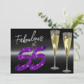 Fabulous op 55 Paarse Glitter Elegant Party Kaart (Staand voorkant)