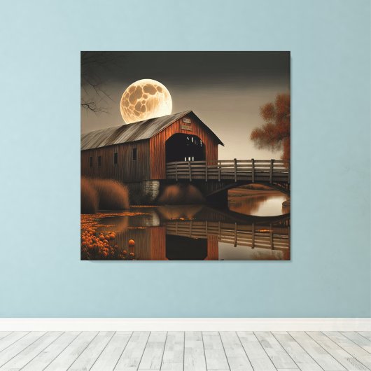 Fabulous Overdekte Brug en Maan Canvas Kunst (Insitu (Houten vloer))