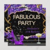 Fabulous Paars Black Glitter Birthday Party Kaart (Voorkant / Achterkant)