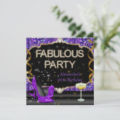 Fabulous Paars Black Glitter Birthday Party Kaart (Staand voorkant)