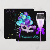 Fabulous Paars Blauwgroen Black Masquerade Party 2 Kaart (Voorkant / Achterkant)